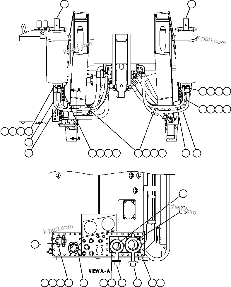 Komatsu parts book diagram for AFE57-AM 830E-1AC S/N A30162, A30163, A30165 - A30167, A30170 - A30173     MACARTHUR: HOIST PIPING ( 1/2)