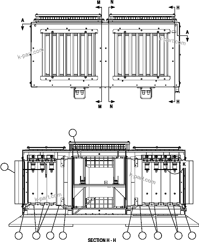 Komatsu parts book diagram for AFE57-AM 830E-1AC S/N A30162, A30163, A30165 - A30167, A30170 - A30173     MACARTHUR: RETARDING GRID ASSEMBLY   1/7 (PC2523)