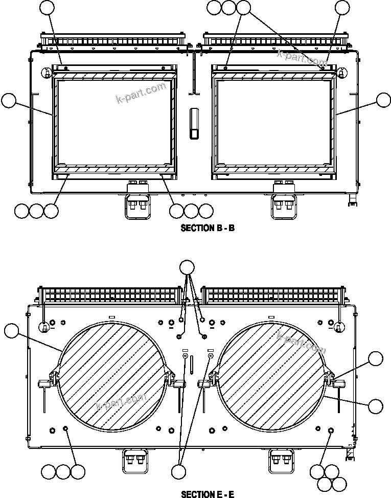 Komatsu parts book diagram for AFE57-AM 830E-1AC S/N A30162, A30163, A30165 - A30167, A30170 - A30173     MACARTHUR: RETARDING GRID ASSEMBLY   5/7 (PC2523)