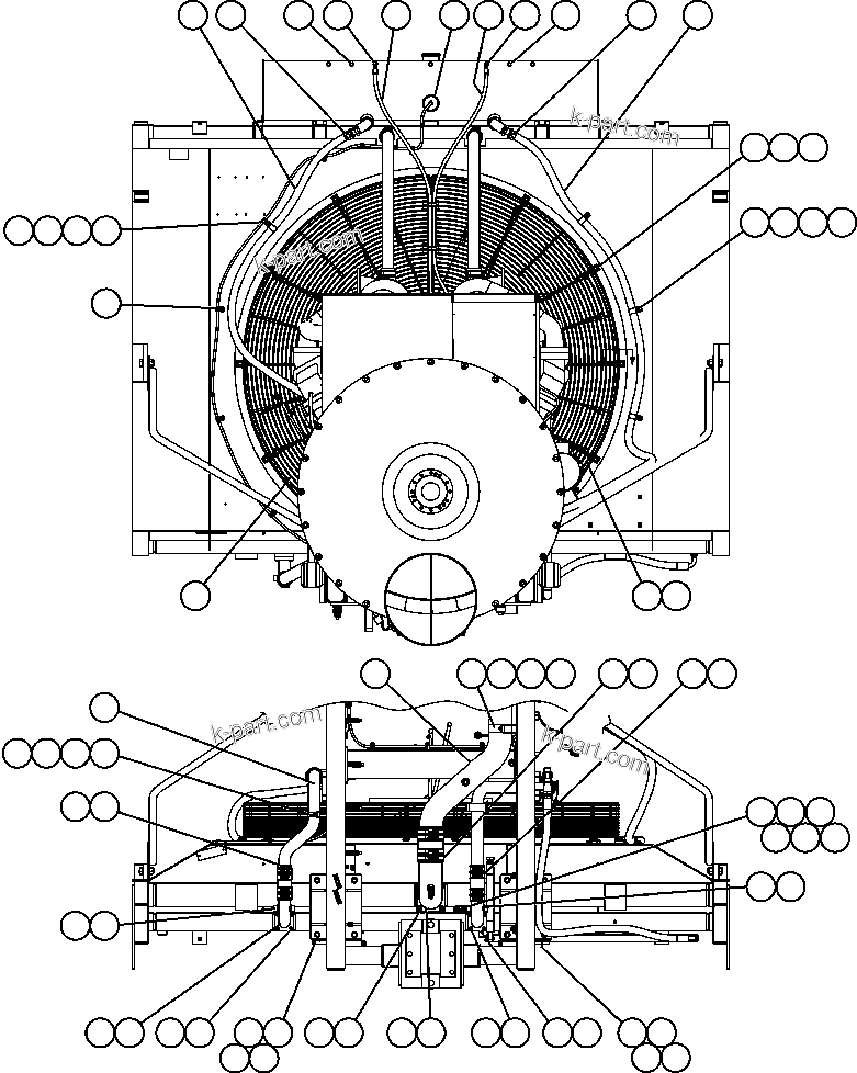 Komatsu parts book diagram for AFE57-AQ 830E-1AC S/N A30174-A30176 & A30183 - A30185     HUNTER VALLEY: RADIATOR PIPING ( 1/2)