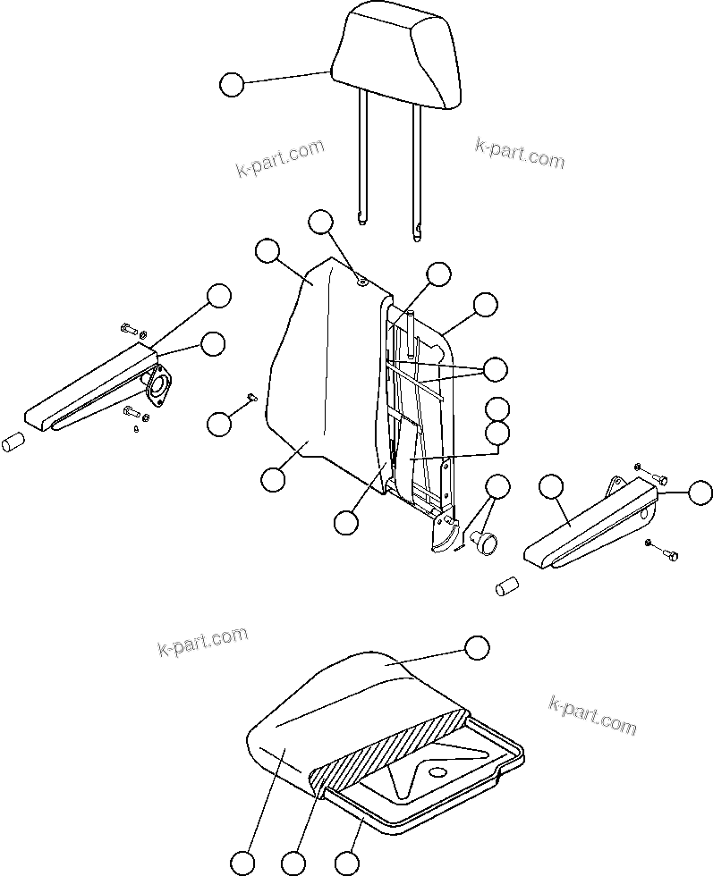 Komatsu parts book diagram for AFE57-AQ 830E-1AC S/N A30174-A30176 & A30183 - A30185     HUNTER VALLEY: PASSENGER SEAT ASSEMBLY   2/6 (PC2371)