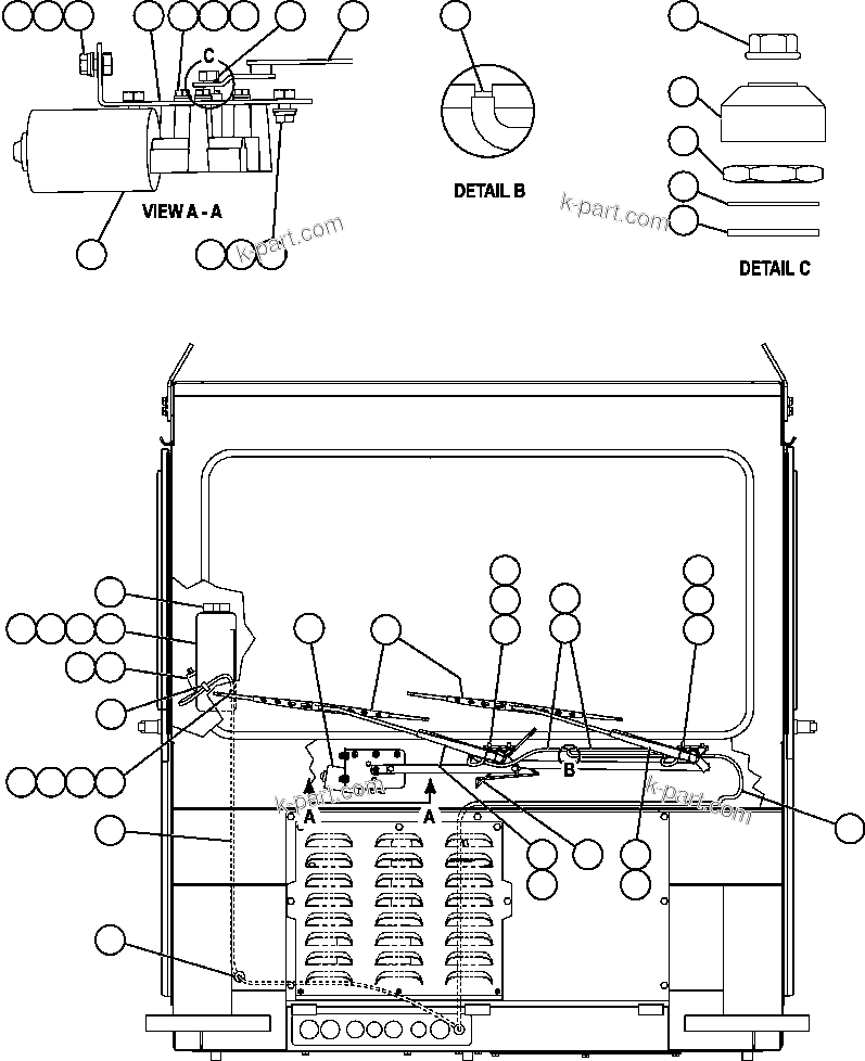 Komatsu parts book diagram for AFE57-AQ 830E-1AC S/N A30174-A30176 & A30183 - A30185     HUNTER VALLEY: WINDSHIELD WIPER/WASHER INSTALLATION