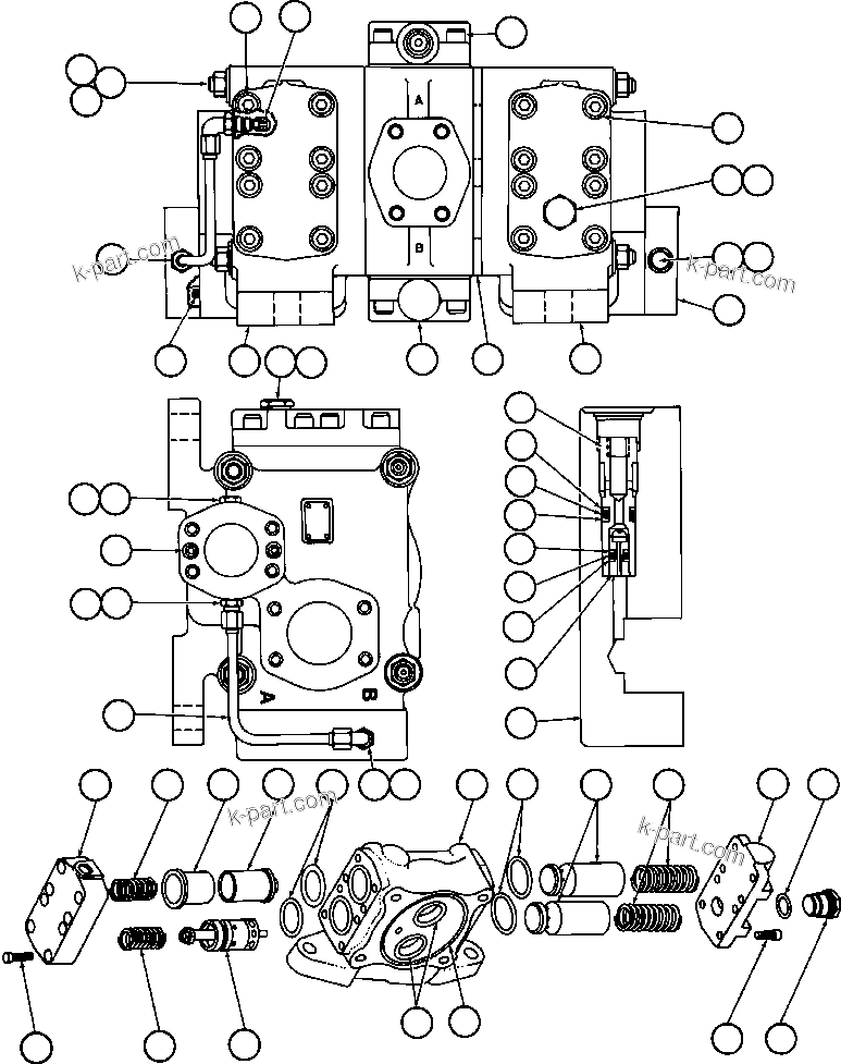 Komatsu parts book diagram for AFE57-AQ 830E-1AC S/N A30174-A30176 & A30183 - A30185     HUNTER VALLEY: HOIST CONTROL VALVE ASSEMBLY (PB6921)