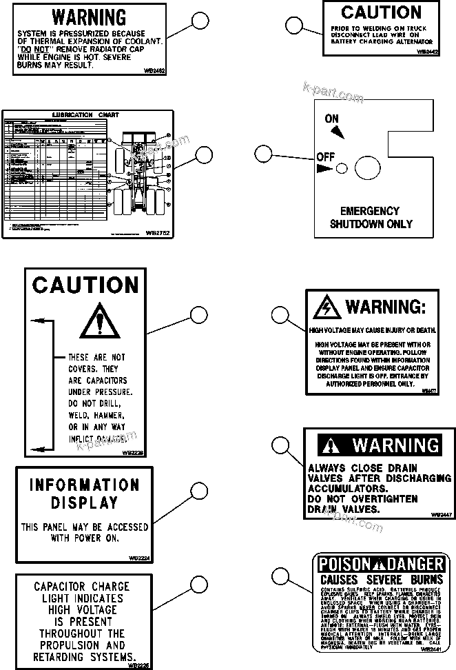 Komatsu parts book diagram for AFE57-AT 830E-1AC S/N A30182, A30186-A30187, A30191-A30193      CARDINAL RIVER / NORTH AMERICAN CONSTRUCTION: DECALS & WARNINGS ( 2/5)