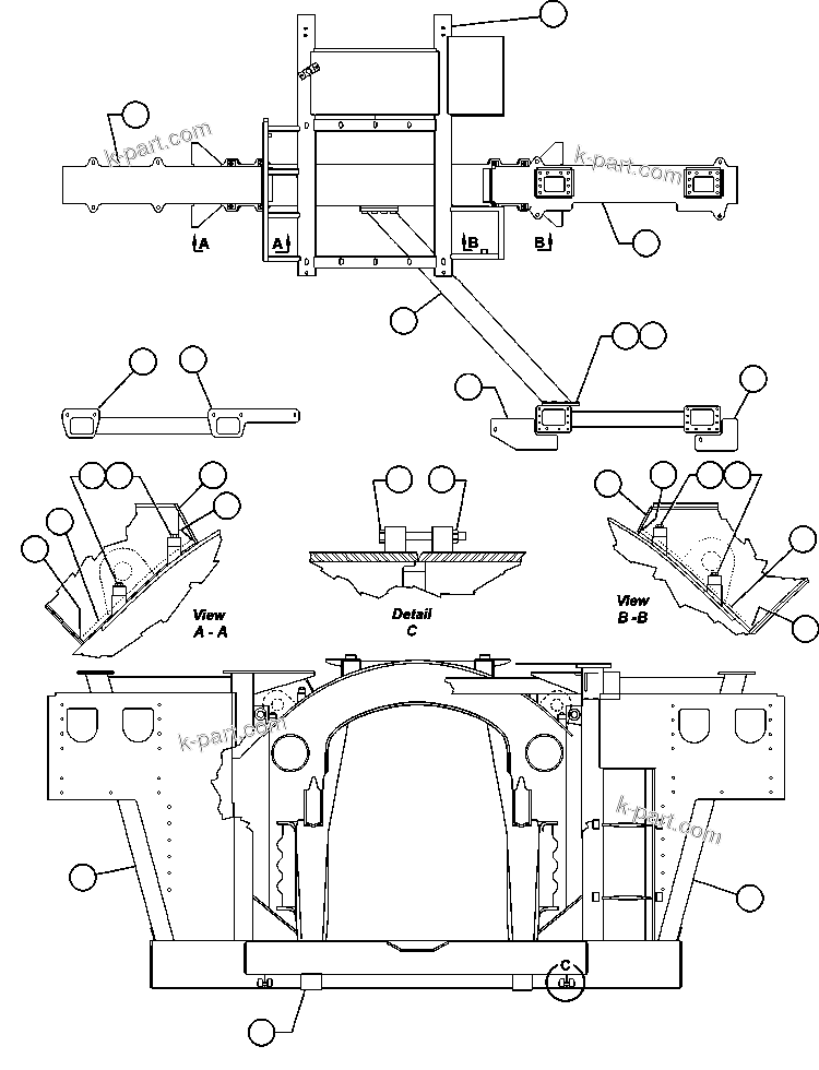 Komatsu parts book diagram for AFE57-AT 830E-1AC S/N A30182, A30186-A30187, A30191-A30193      CARDINAL RIVER / NORTH AMERICAN CONSTRUCTION: FRAME & UPRIGHTS
