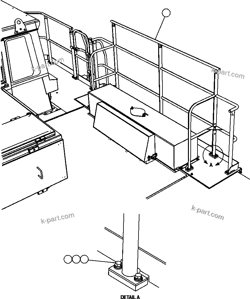 Komatsu parts book diagram for AFE57-AT 830E-1AC S/N A30182, A30186-A30187, A30191-A30193      CARDINAL RIVER / NORTH AMERICAN CONSTRUCTION: CENTER DECK HANDRAIL
