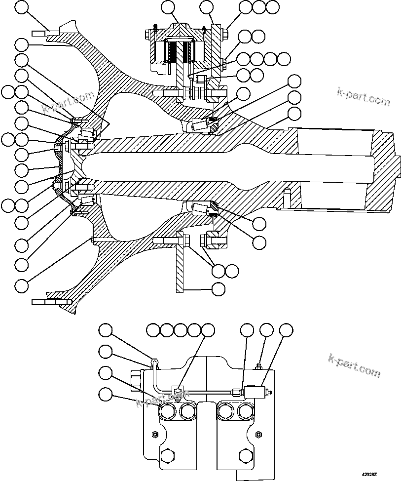 Komatsu parts book diagram for AFE57-AT 830E-1AC S/N A30182, A30186-A30187, A30191-A30193      CARDINAL RIVER / NORTH AMERICAN CONSTRUCTION: SPINDLE, HUB & BRAKE ASSEMBLY