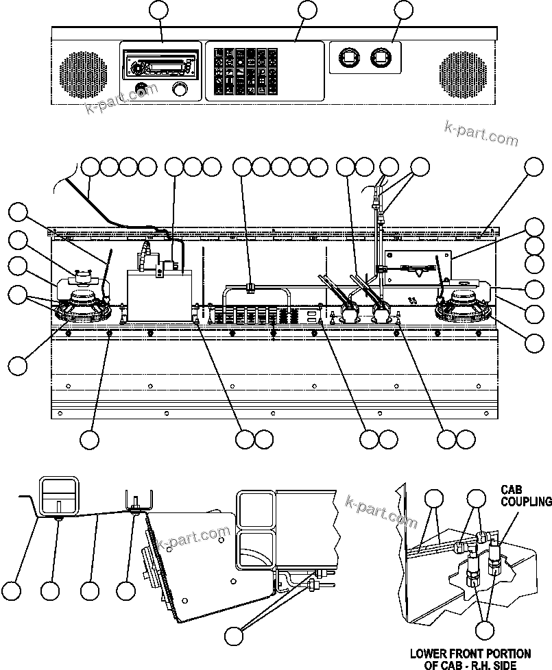 Komatsu parts book diagram for AFE57-AT 830E-1AC S/N A30182, A30186-A30187, A30191-A30193      CARDINAL RIVER / NORTH AMERICAN CONSTRUCTION: OVERHEAD DASH MODULE