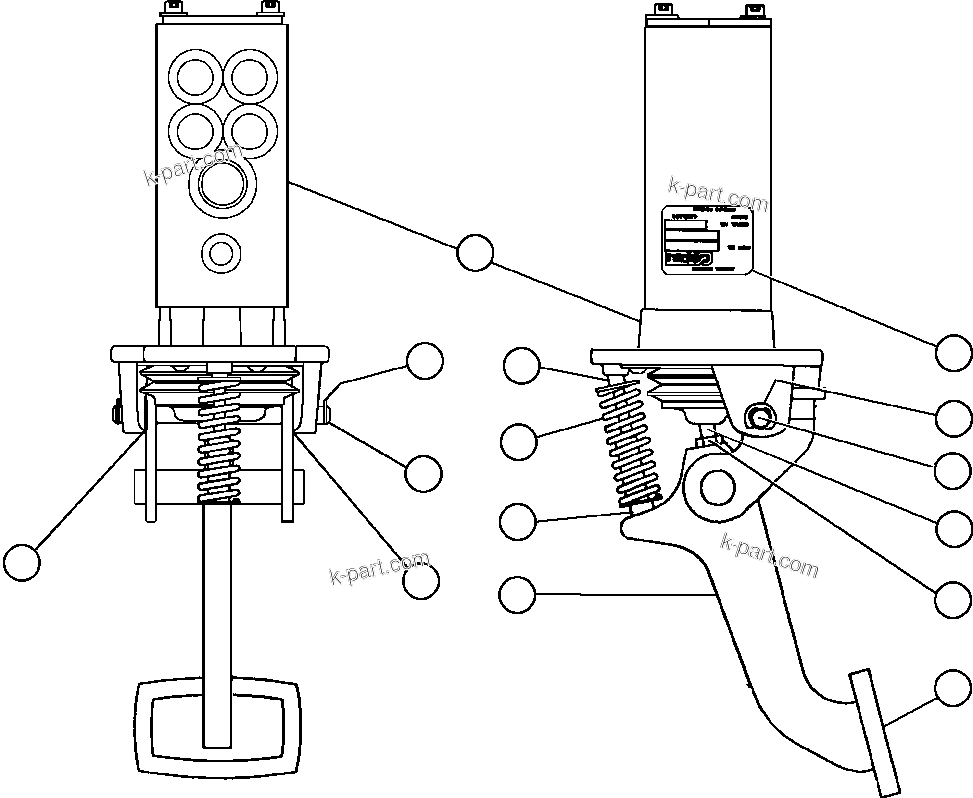 Komatsu parts book diagram for AFE57-AT 830E-1AC S/N A30182, A30186-A30187, A30191-A30193      CARDINAL RIVER / NORTH AMERICAN CONSTRUCTION: BRAKE VALVE PEDAL ASSEMBLY (PC2025)