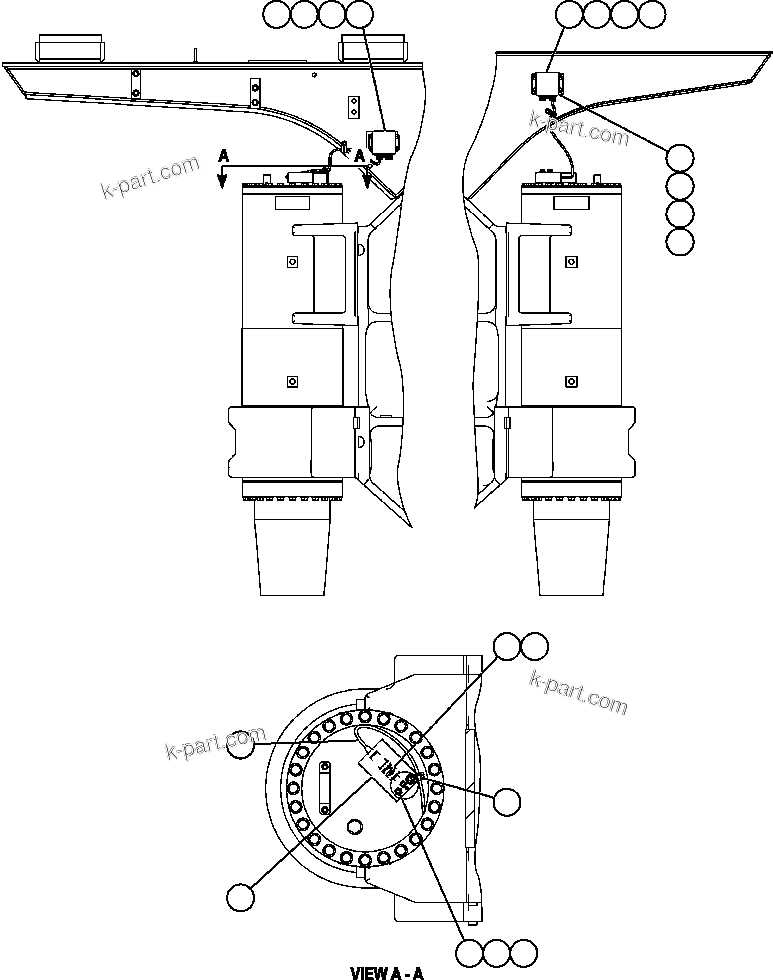Komatsu parts book diagram for AFE57-AT 830E-1AC S/N A30182, A30186-A30187, A30191-A30193      CARDINAL RIVER / NORTH AMERICAN CONSTRUCTION: PAYLOAD METER III - FRONT SUSPENSIONS