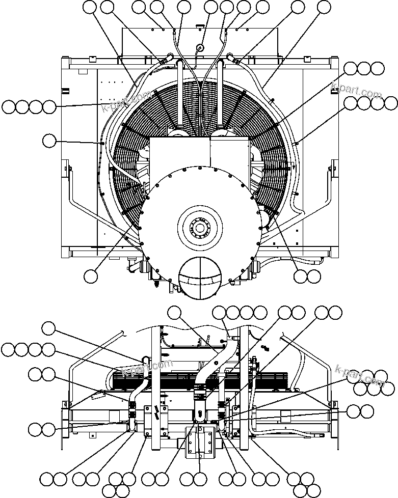 Komatsu parts book diagram for AFE57-AV 830E-1AC S/N A30194 - A30195    YANDICOOGINA: RADIATOR PIPING ( 1/2)