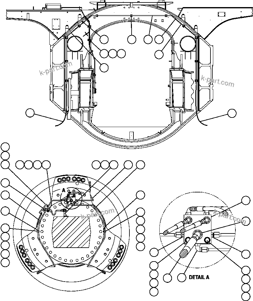 Komatsu parts book diagram for AFE57-AV 830E-1AC S/N A30194 - A30195    YANDICOOGINA: FRONT BRAKE PIPING