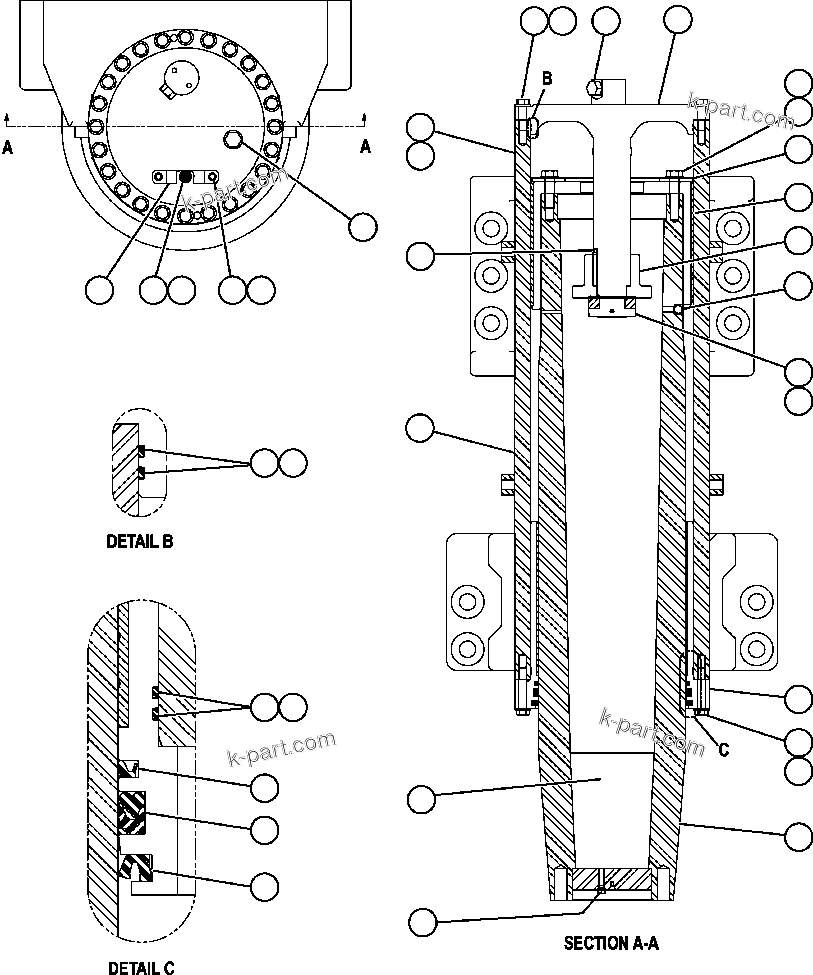 Komatsu parts book diagram for AFE57-AV 830E-1AC S/N A30194 - A30195    YANDICOOGINA: FRONT SUSPENSION (EJ6895)