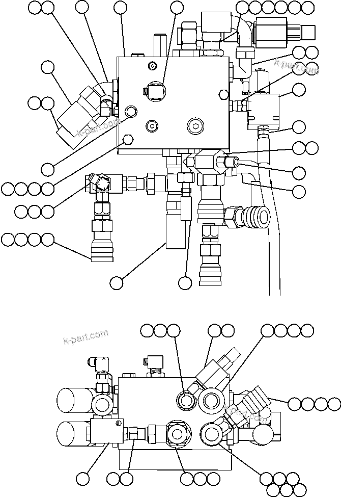 Komatsu parts book diagram for AFE57-AV 830E-1AC S/N A30194 - A30195    YANDICOOGINA: BLEEDDOWN MANIFOLD PIPING