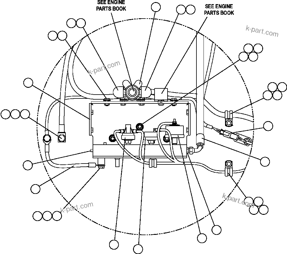 Komatsu parts book diagram for AFE57-AV 830E-1AC S/N A30194 - A30195    YANDICOOGINA: ENGINE WIRING - OIL PRESSURE MANIFOLD