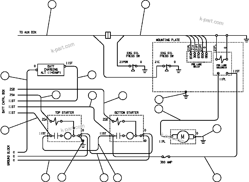Komatsu parts book diagram for AFE57-AV 830E-1AC S/N A30194 - A30195    YANDICOOGINA: BATTERY & ELECTRIC STARTER WIRING