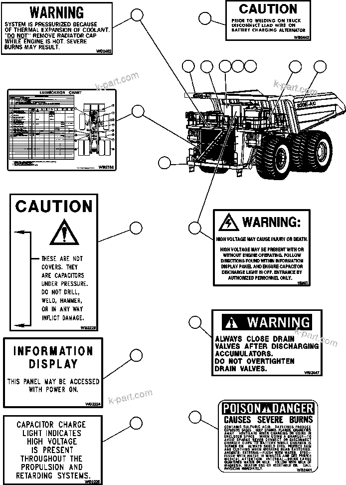 Komatsu parts book diagram for AFE57-C 830E-AC S/N A30005 & A30009-A30010 & A30012-A30013         MINERA HUASCO (CMH): DECALS & WARNINGS - 1