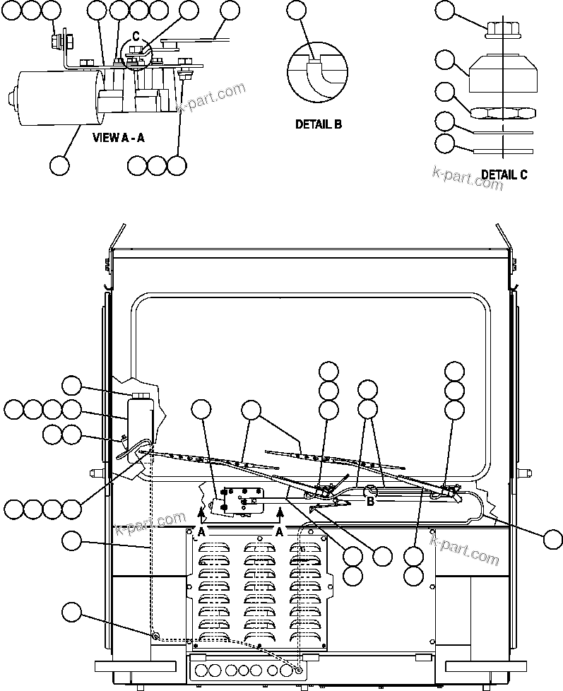 Komatsu parts book diagram for AFE57-C 830E-AC S/N A30005 & A30009-A30010 & A30012-A30013         MINERA HUASCO (CMH): WINDSHIELD WIPER/WASHER INSTALLATION