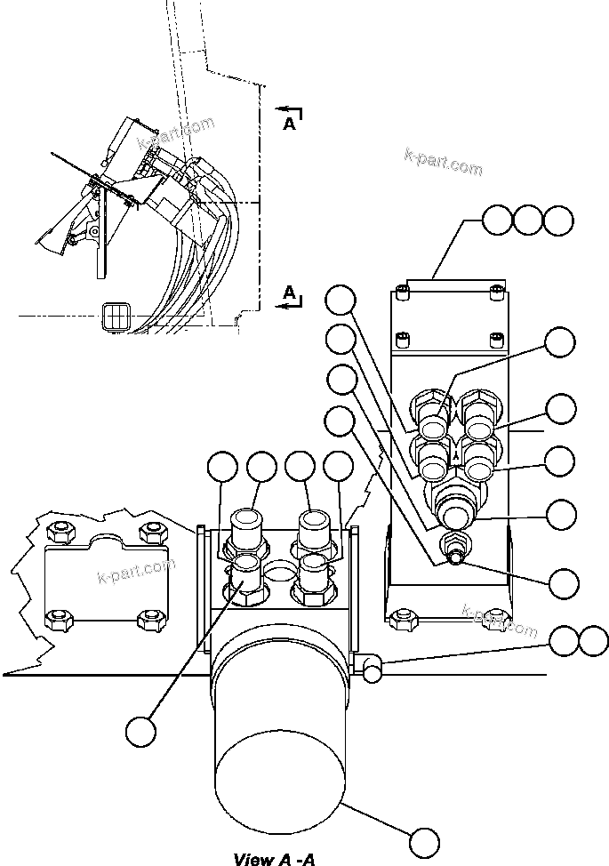 Komatsu parts book diagram for AFE57-C 830E-AC S/N A30005 & A30009-A30010 & A30012-A30013         MINERA HUASCO (CMH): BRAKE/STEERING VALVE PIPING