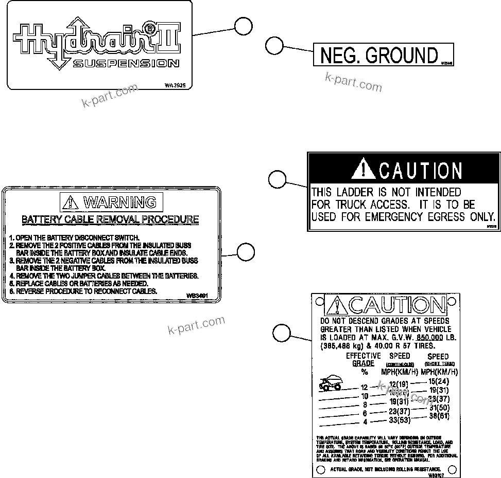 Komatsu parts book diagram for AFE57-CB 830E-1AC S/N A30340 - A30343     FELIX RESOURCES: DECALS & WARNINGS ( 4/5)