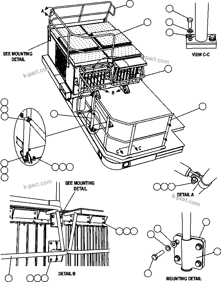 Komatsu parts book diagram for AFE57-CB 830E-1AC S/N A30340 - A30343     FELIX RESOURCES: RH DECK HANDRAILS