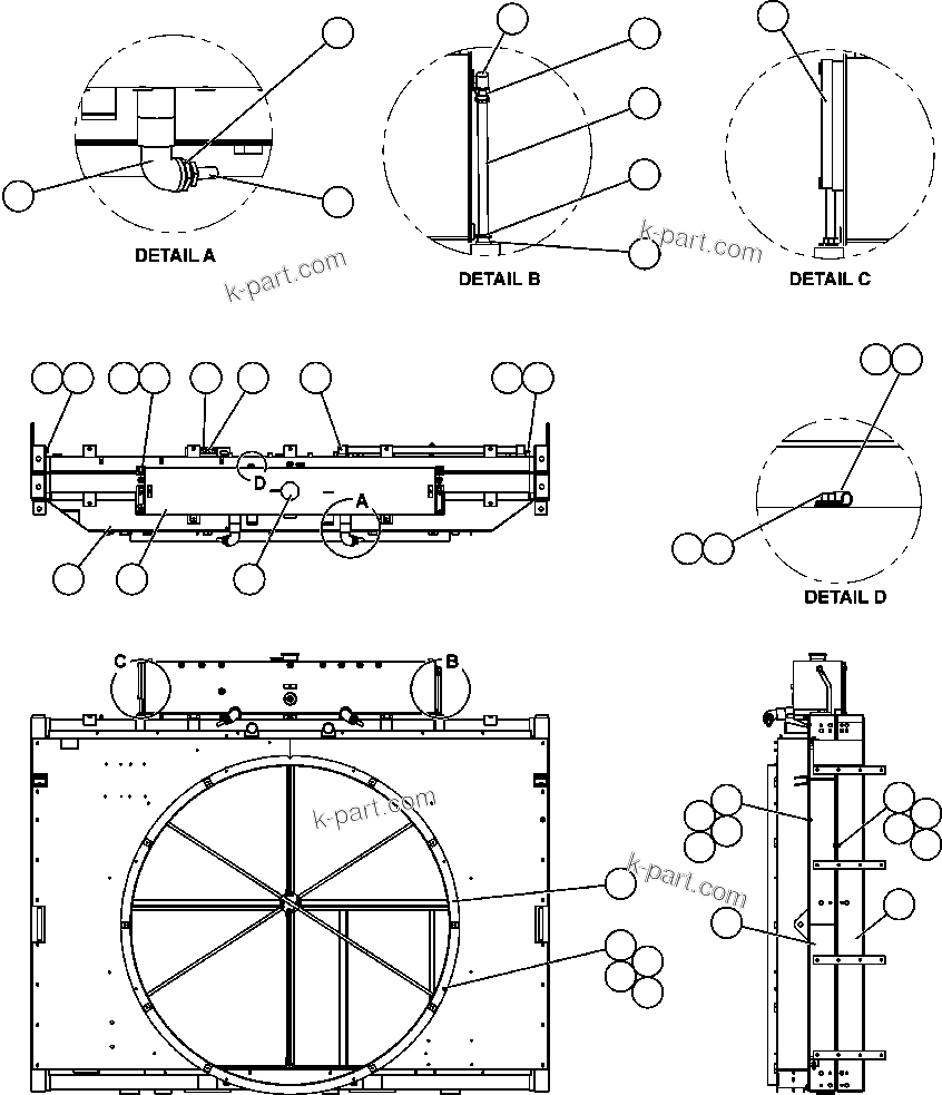 Komatsu parts book diagram for AFE57-CB 830E-1AC S/N A30340 - A30343     FELIX RESOURCES: RADIATOR & SHROUD ASSEMBLY (PC2616)
