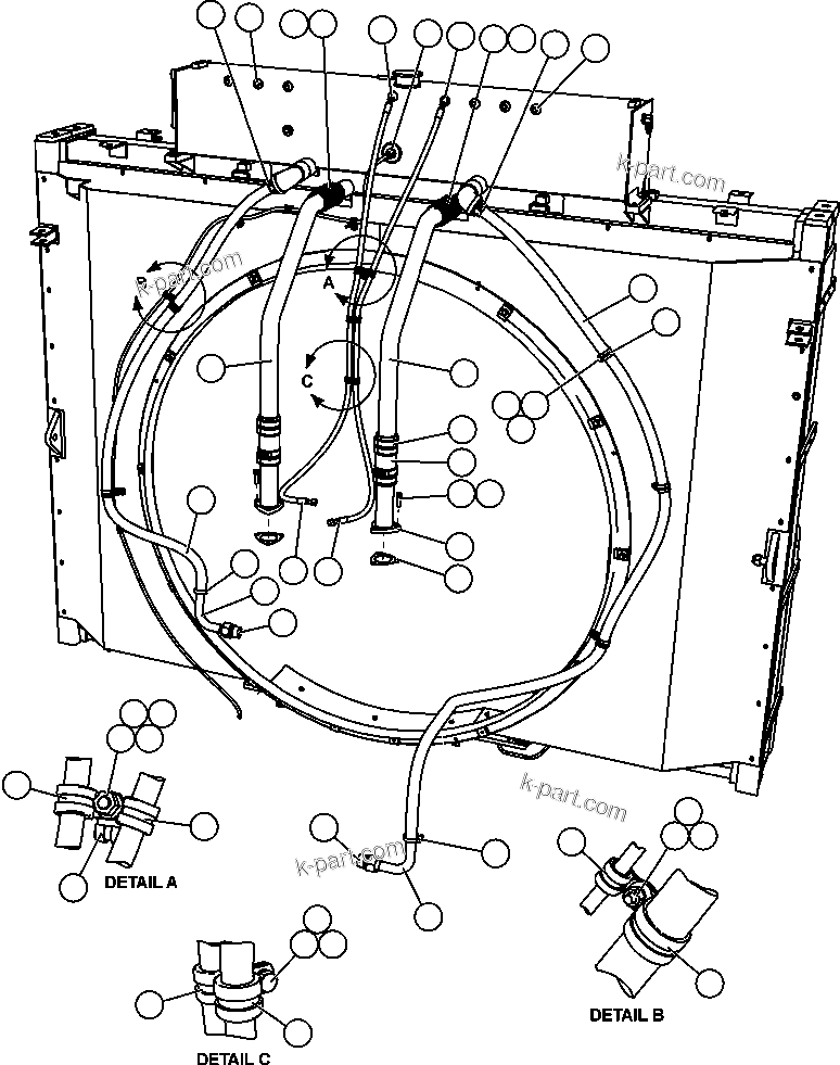 Komatsu parts book diagram for AFE57-CB 830E-1AC S/N A30340 - A30343     FELIX RESOURCES: COOLING SYSTEM PIPING  1/3