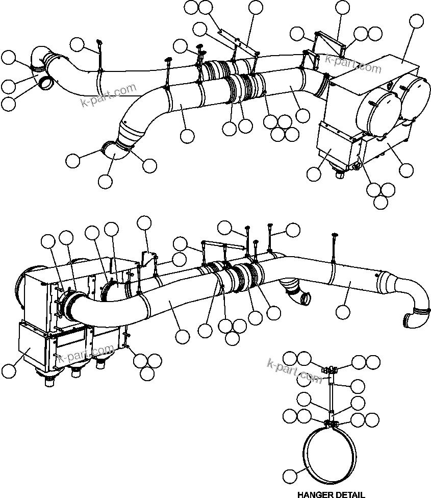 Komatsu parts book diagram for AFE57-CB 830E-1AC S/N A30340 - A30343     FELIX RESOURCES: LH AIR CLEANER PIPING