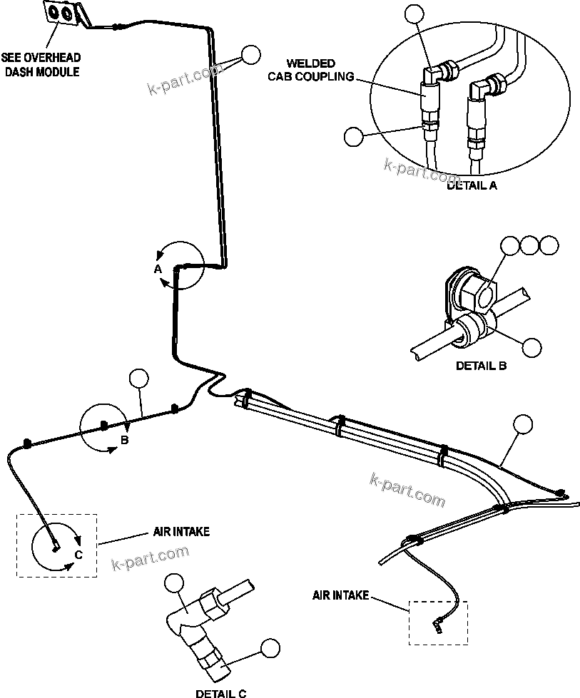 Komatsu parts book diagram for AFE57-CB 830E-1AC S/N A30340 - A30343     FELIX RESOURCES: AIR CLEANER INDICATOR PIPING