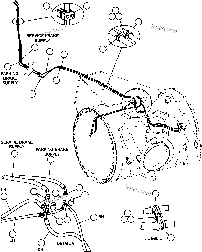 Komatsu parts book diagram for AFE57-CB 830E-1AC S/N A30340 - A30343     FELIX RESOURCES: REAR BRAKE PIPING