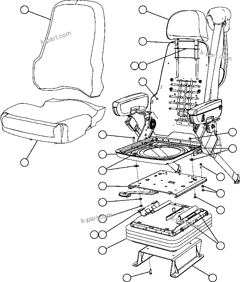 Komatsu parts book diagram for AFE57-CB 830E-1AC S/N A30340 - A30343     FELIX RESOURCES: OPERATOR'S SEAT ASSEMBLY  1/2 (PC2730)