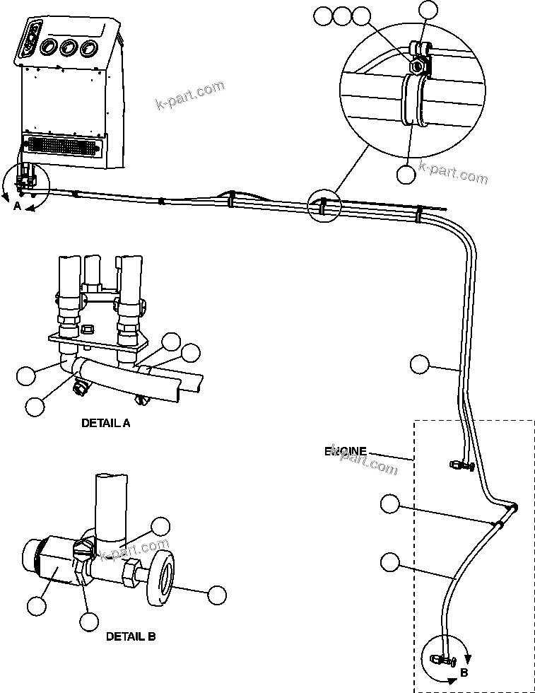 Komatsu parts book diagram for AFE57-CB 830E-1AC S/N A30340 - A30343     FELIX RESOURCES: HEATER PIPING