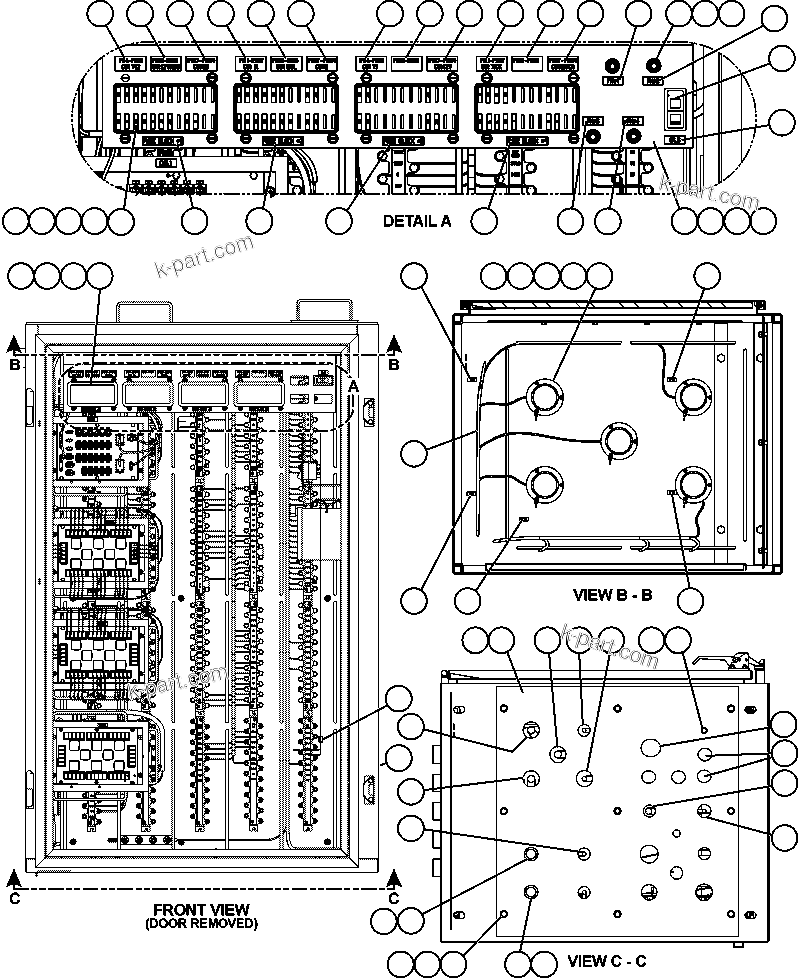 Komatsu parts book diagram for AFE57-CB 830E-1AC S/N A30340 - A30343     FELIX RESOURCES: AUXILIARY CONTROL CABINET COMPONENTS - FRONT VIEW
