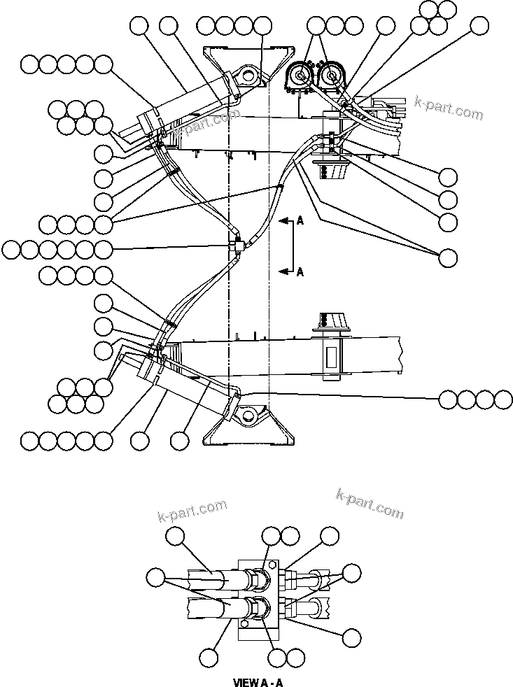 Komatsu parts book diagram for AFE57-CB 830E-1AC S/N A30340 - A30343     FELIX RESOURCES: STEERING CYLINDER PIPING