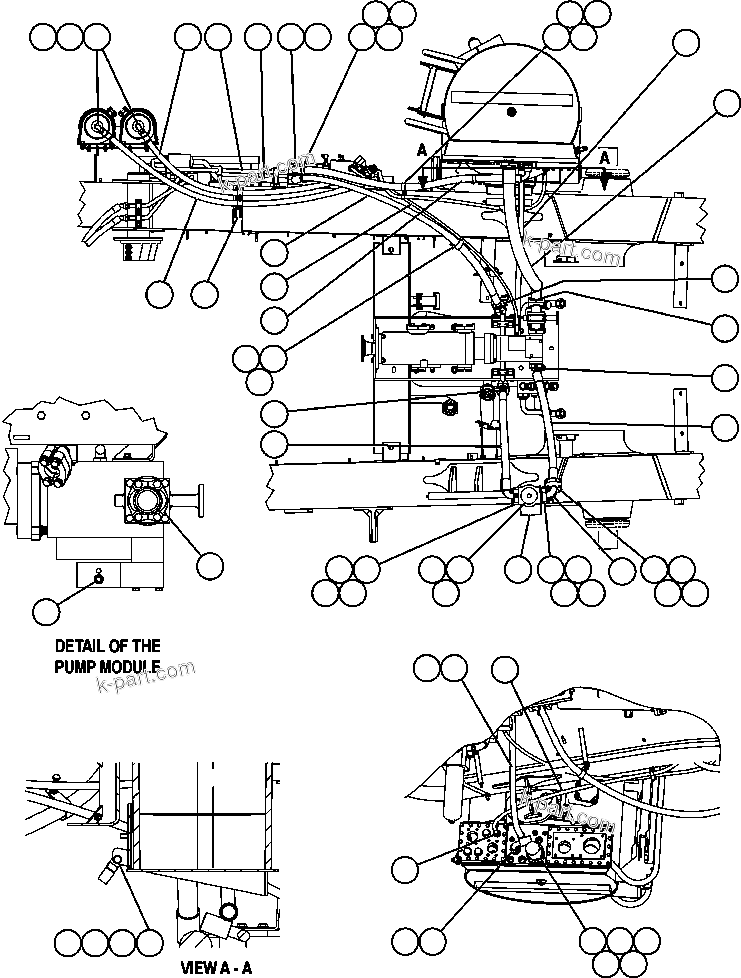 Komatsu parts book diagram for AFE57-CB 830E-1AC S/N A30340 - A30343     FELIX RESOURCES: STEERING PIPING ( 1/2)