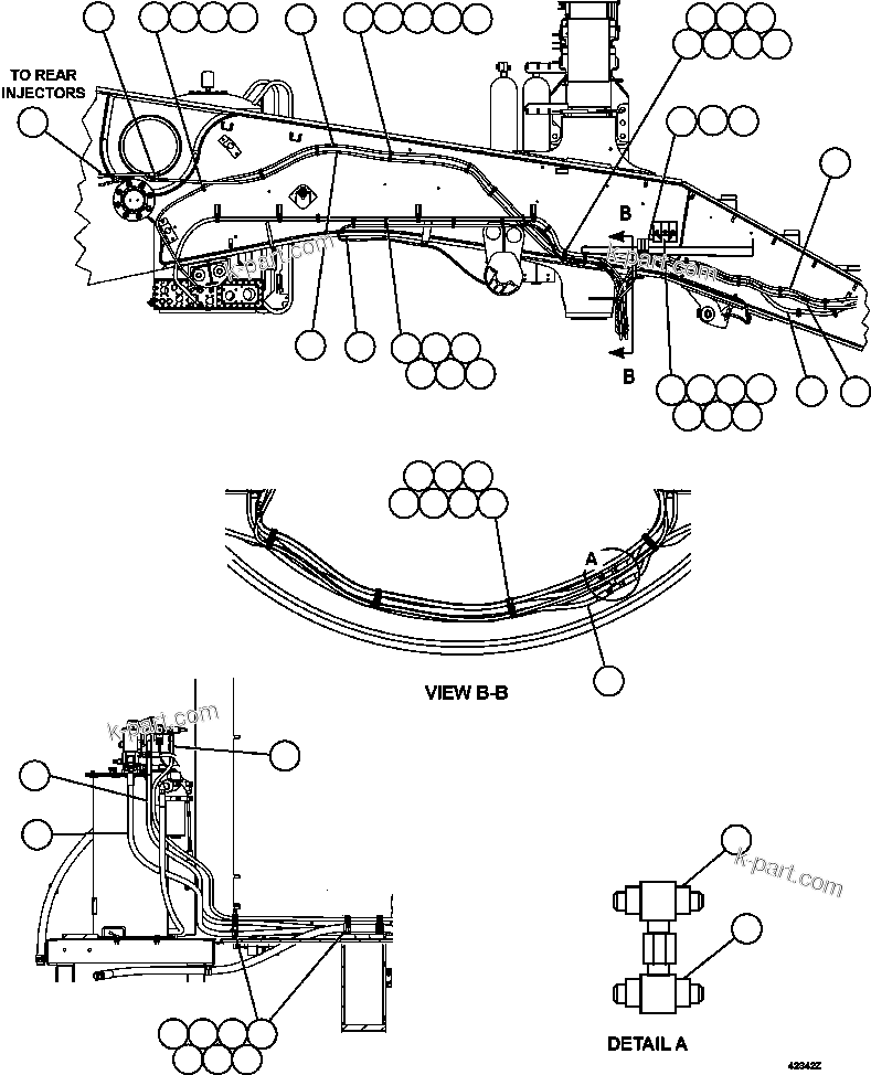 Komatsu parts book diagram for AFE57-CB 830E-1AC S/N A30340 - A30343     FELIX RESOURCES: AUTOMATIC LUBRICATION - FRAME PIPING