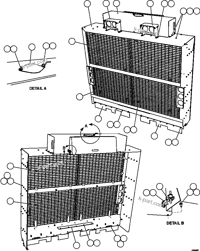 Komatsu parts book diagram for AFE57-CV 830E-1AC S/N A30461 - A30463 & A30470 - A30472     BARRICK BALD MOUNTAIN: GRILLE INSTALLATION