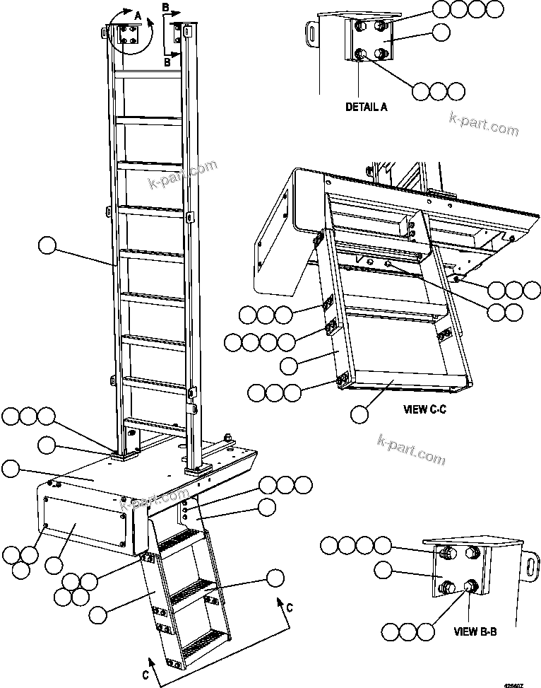 Komatsu parts book diagram for AFE57-CV 830E-1AC S/N A30461 - A30463 & A30470 - A30472     BARRICK BALD MOUNTAIN: LH LADDER & PLATFORM