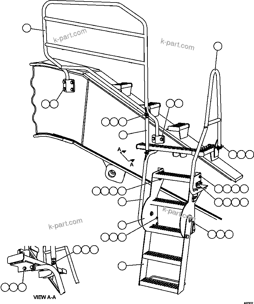 Komatsu parts book diagram for AFE57-CV 830E-1AC S/N A30461 - A30463 & A30470 - A30472     BARRICK BALD MOUNTAIN: RH ENGINE ACCESS LADDER