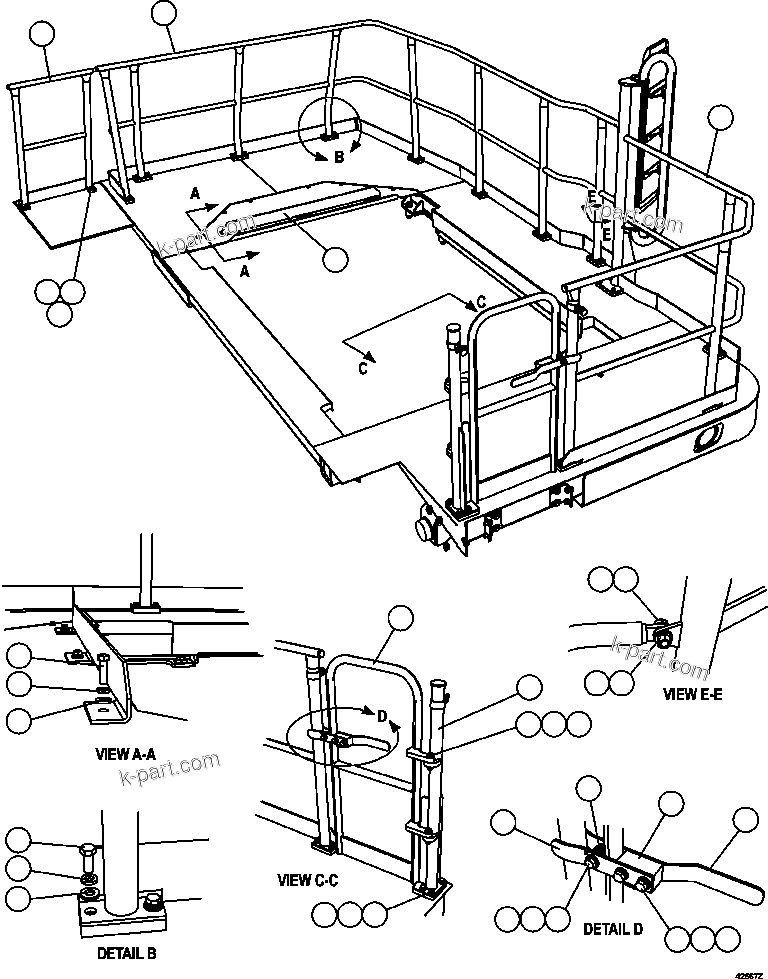 Komatsu parts book diagram for AFE57-CV 830E-1AC S/N A30461 - A30463 & A30470 - A30472     BARRICK BALD MOUNTAIN: LH DECK HANDRAILS