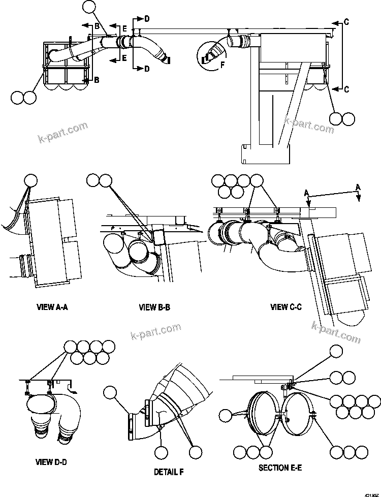 Komatsu parts book diagram for AFE57-CV 830E-1AC S/N A30461 - A30463 & A30470 - A30472     BARRICK BALD MOUNTAIN: AIR CLEANER PIPING & INSTALLATION ( 2/2)