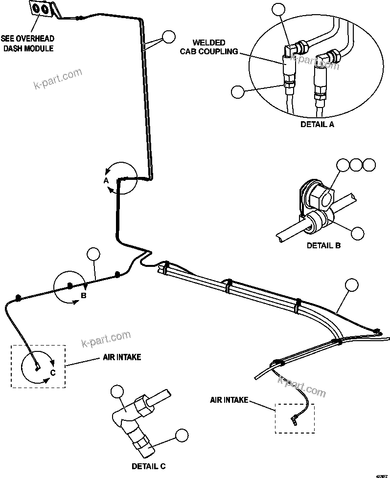 Komatsu parts book diagram for AFE57-CV 830E-1AC S/N A30461 - A30463 & A30470 - A30472     BARRICK BALD MOUNTAIN: AIR CLEANER INDICATOR PIPING