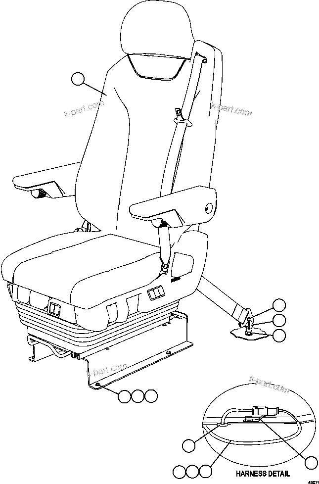 Komatsu parts book diagram for AFE57-CV 830E-1AC S/N A30461 - A30463 & A30470 - A30472     BARRICK BALD MOUNTAIN: OPERATOR'S SEAT INSTALLATION