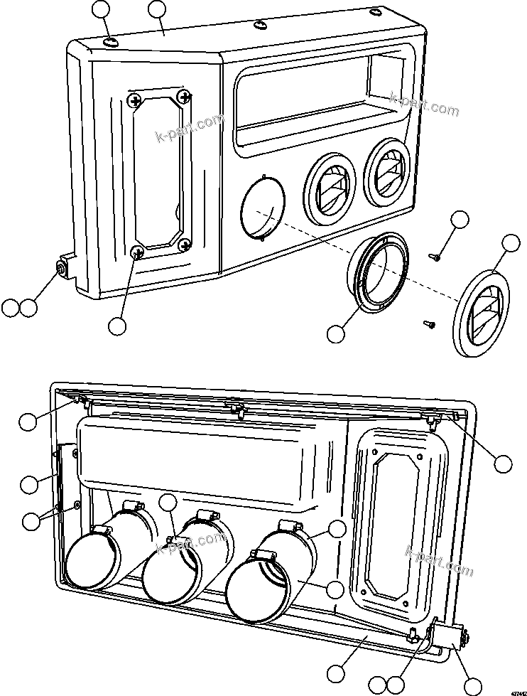 Komatsu parts book diagram for AFE57-CV 830E-1AC S/N A30461 - A30463 & A30470 - A30472     BARRICK BALD MOUNTAIN: HEATER/AIR CONDITIONER DASH MODULE