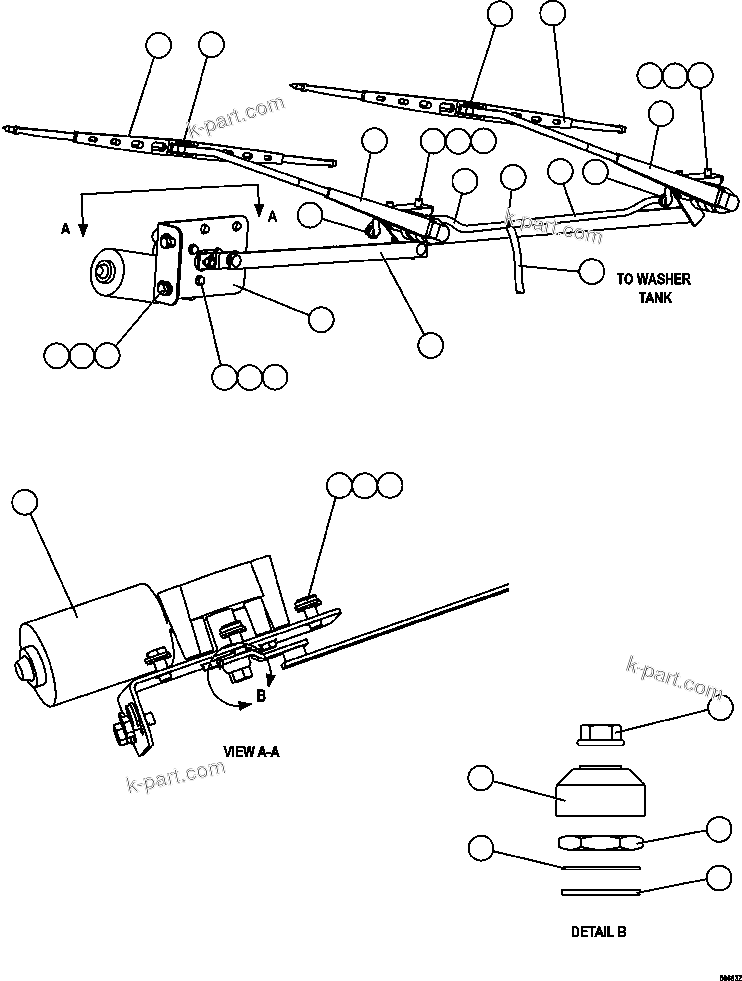 Komatsu parts book diagram for AFE57-CV 830E-1AC S/N A30461 - A30463 & A30470 - A30472     BARRICK BALD MOUNTAIN: WINDSHIELD WIPER/WASHER INSTALLATION