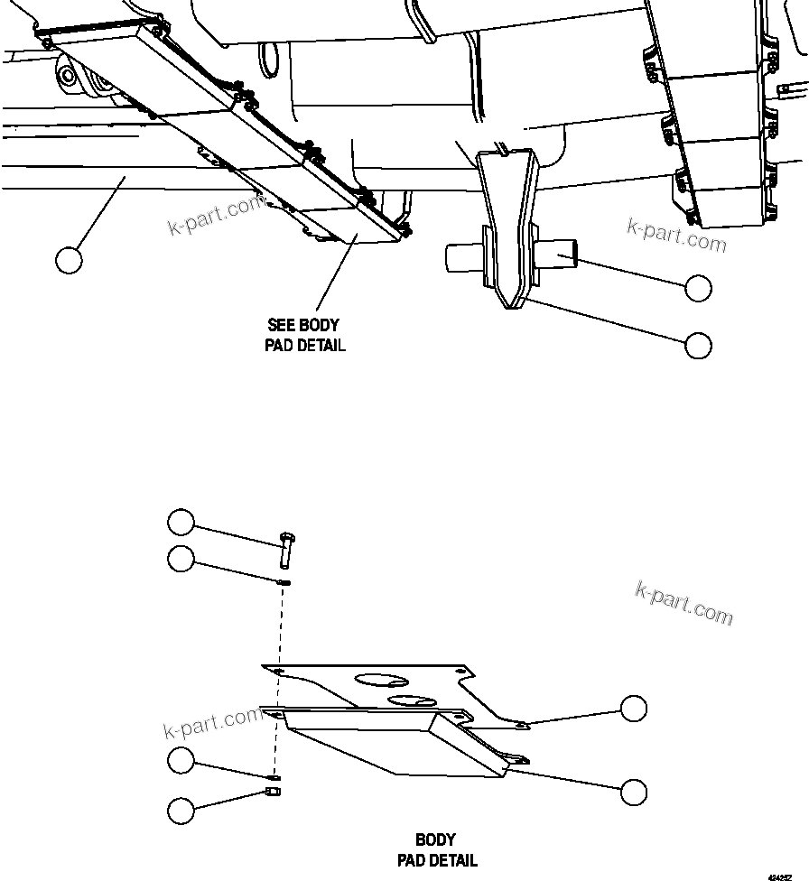 Komatsu parts book diagram for AFE57-CV 830E-1AC S/N A30461 - A30463 & A30470 - A30472     BARRICK BALD MOUNTAIN: BODY GUIDE AND PADS