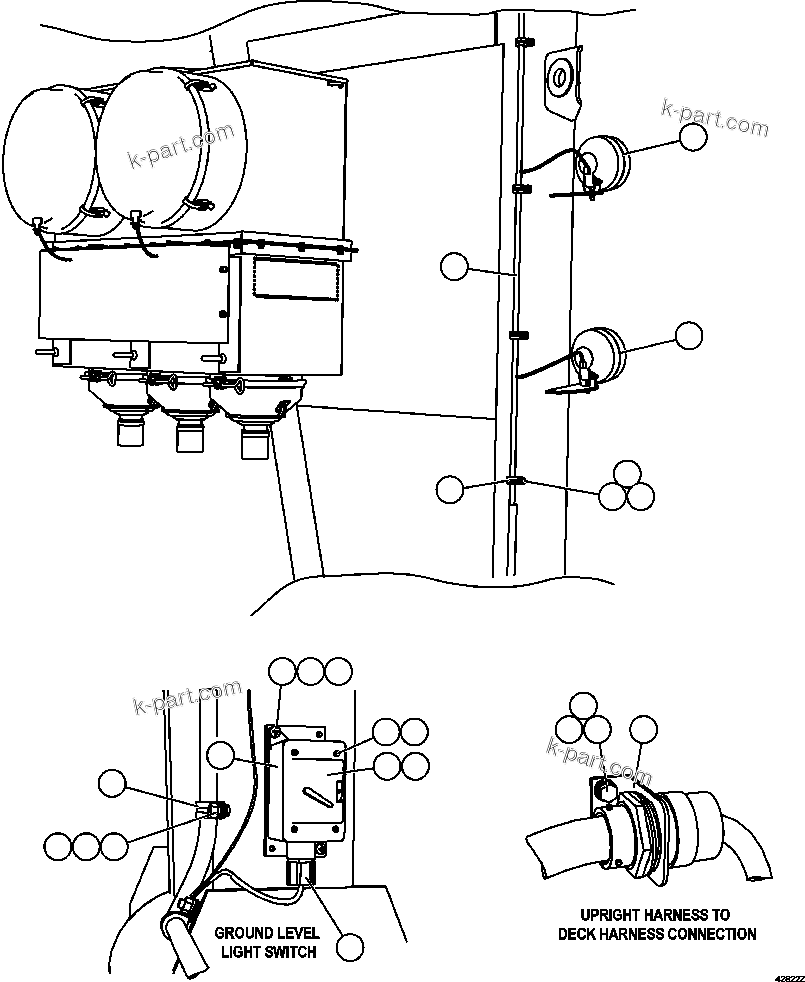 Komatsu parts book diagram for AFE57-CV 830E-1AC S/N A30461 - A30463 & A30470 - A30472     BARRICK BALD MOUNTAIN: RH UPRIGHT SERVICE LIGHTS