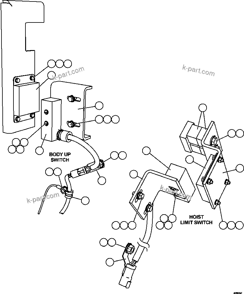 Komatsu parts book diagram for AFE57-CV 830E-1AC S/N A30461 - A30463 & A30470 - A30472     BARRICK BALD MOUNTAIN: HOIST LIMIT/BODY-UP SWITCHES