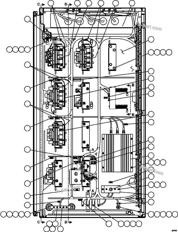 Komatsu parts book diagram for AFE57-CV 830E-1AC S/N A30461 - A30463 & A30470 - A30472     BARRICK BALD MOUNTAIN: AUXILIARY CONTROL CABINET COMPONENTS - LH WALL 1/2