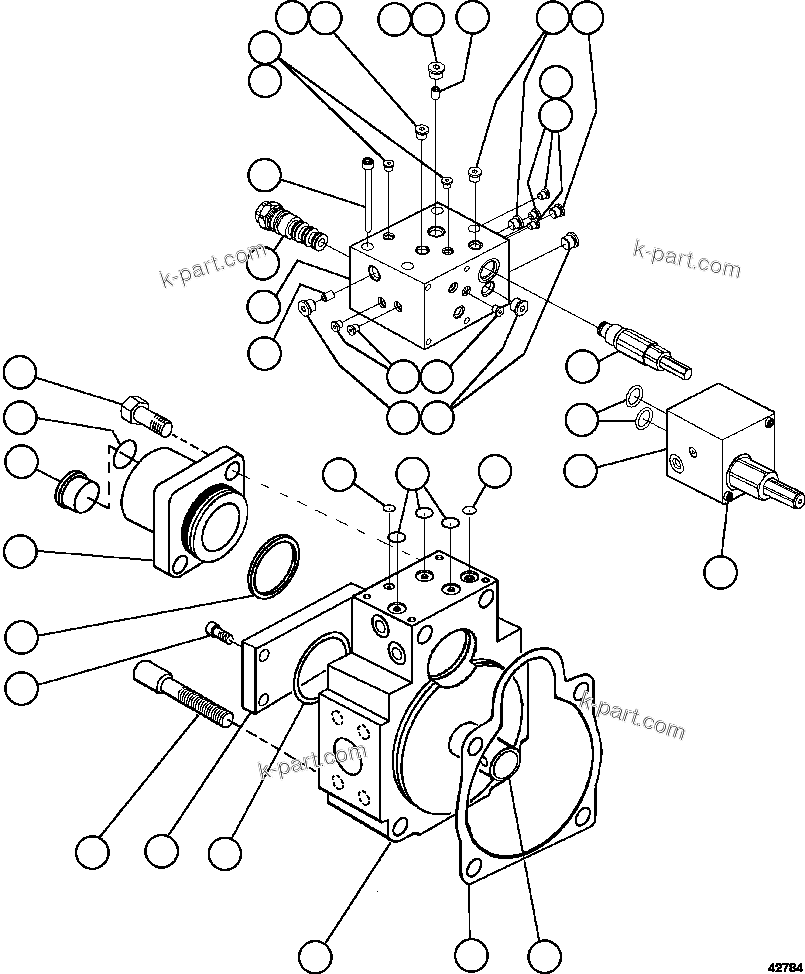 Komatsu parts book diagram for AFE57-CV 830E-1AC S/N A30461 - A30463 & A30470 - A30472     BARRICK BALD MOUNTAIN: STEERING PUMP HOUSING (REAR) (PC2827)